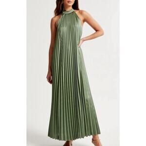 Abercrombie & Fitch Giselle Pleated Halter Maxi Dress Large Green Formal Resort